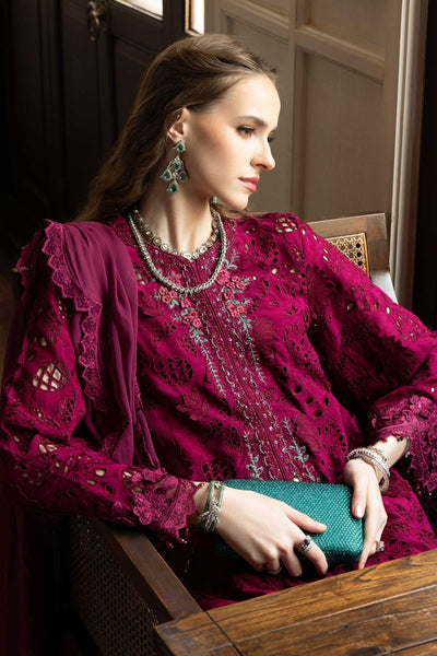 Maria B | RTW | 3 Piece Embroidered Raw Silk Suit-Brand:Maria B-Type:Luxury Formals-Maroon - House of Maryam- Buy in UK, USA