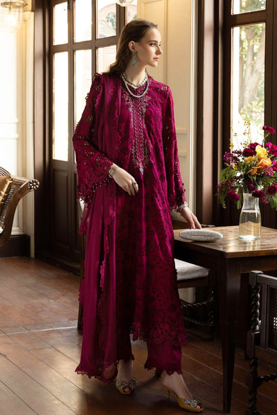 Maria B | RTW | 3 Piece Embroidered Raw Silk Suit-Brand:Maria B-Type:Luxury Formals-Maroon - House of Maryam- Buy in UK, USA