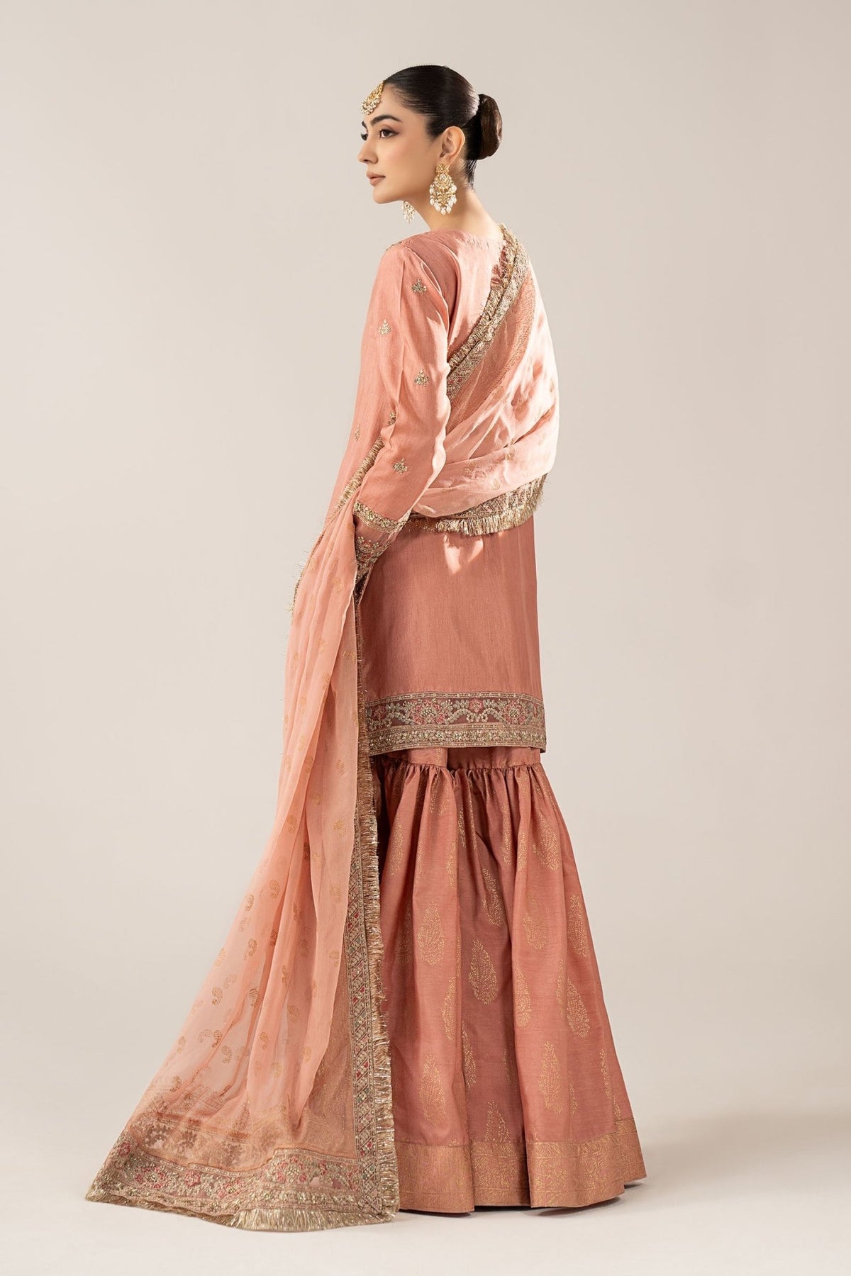 Maria B | RTW | 3 Piece Embroidered Raw Silk Suit-Brand:Maria B-Type:Luxury Formals-Pink - House of Maryam- Buy in UK, USA