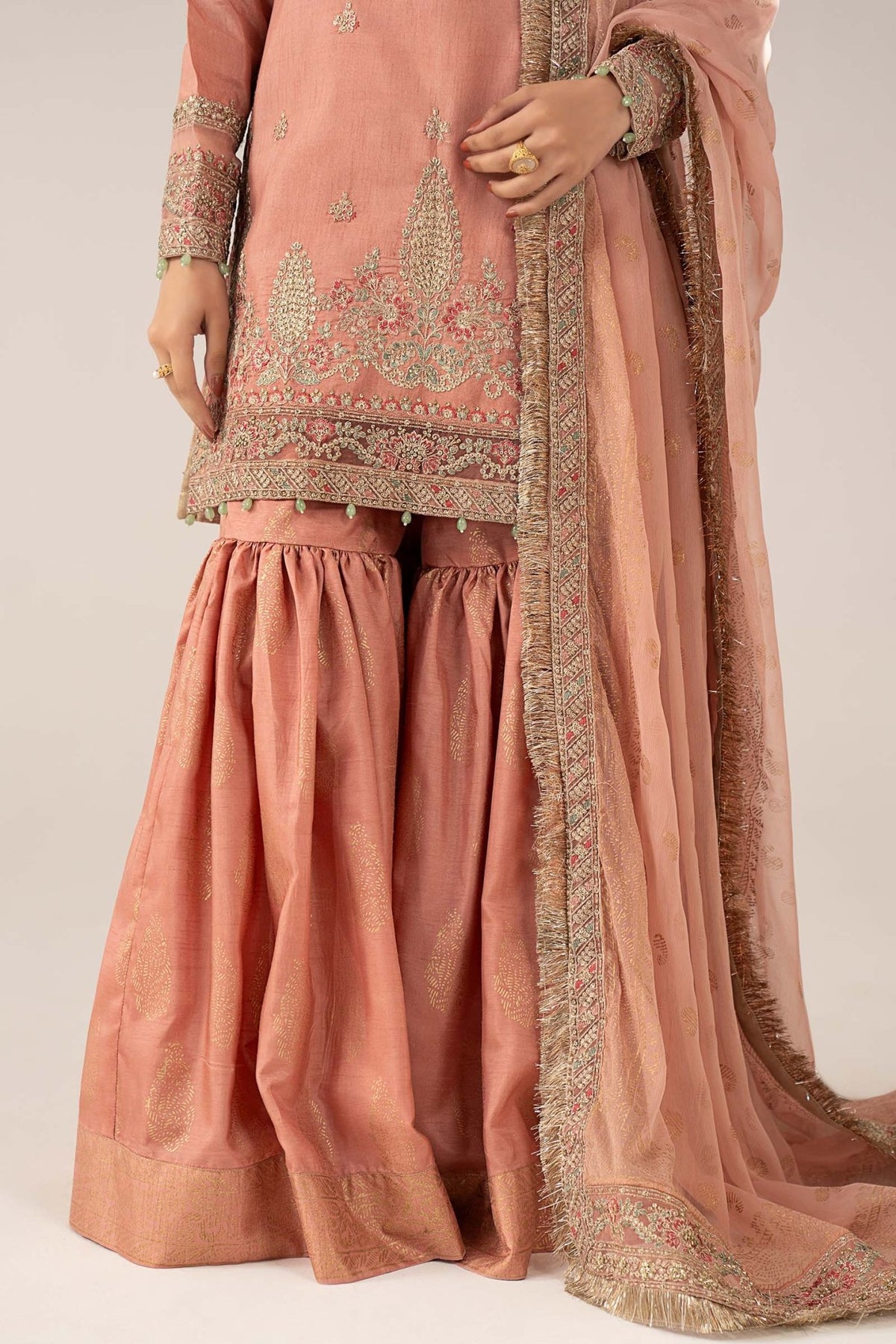 Maria B | RTW | 3 Piece Embroidered Raw Silk Suit-Brand:Maria B-Type:Luxury Formals-Pink - House of Maryam- Buy in UK, USA