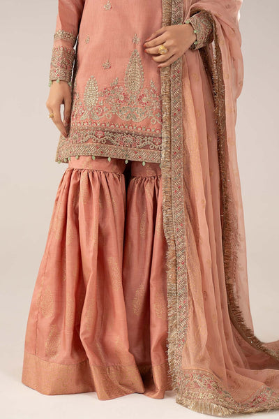 Maria B | RTW | 3 Piece Embroidered Raw Silk Suit-Brand:Maria B-Type:Luxury Formals-Pink - House of Maryam- Buy in UK, USA