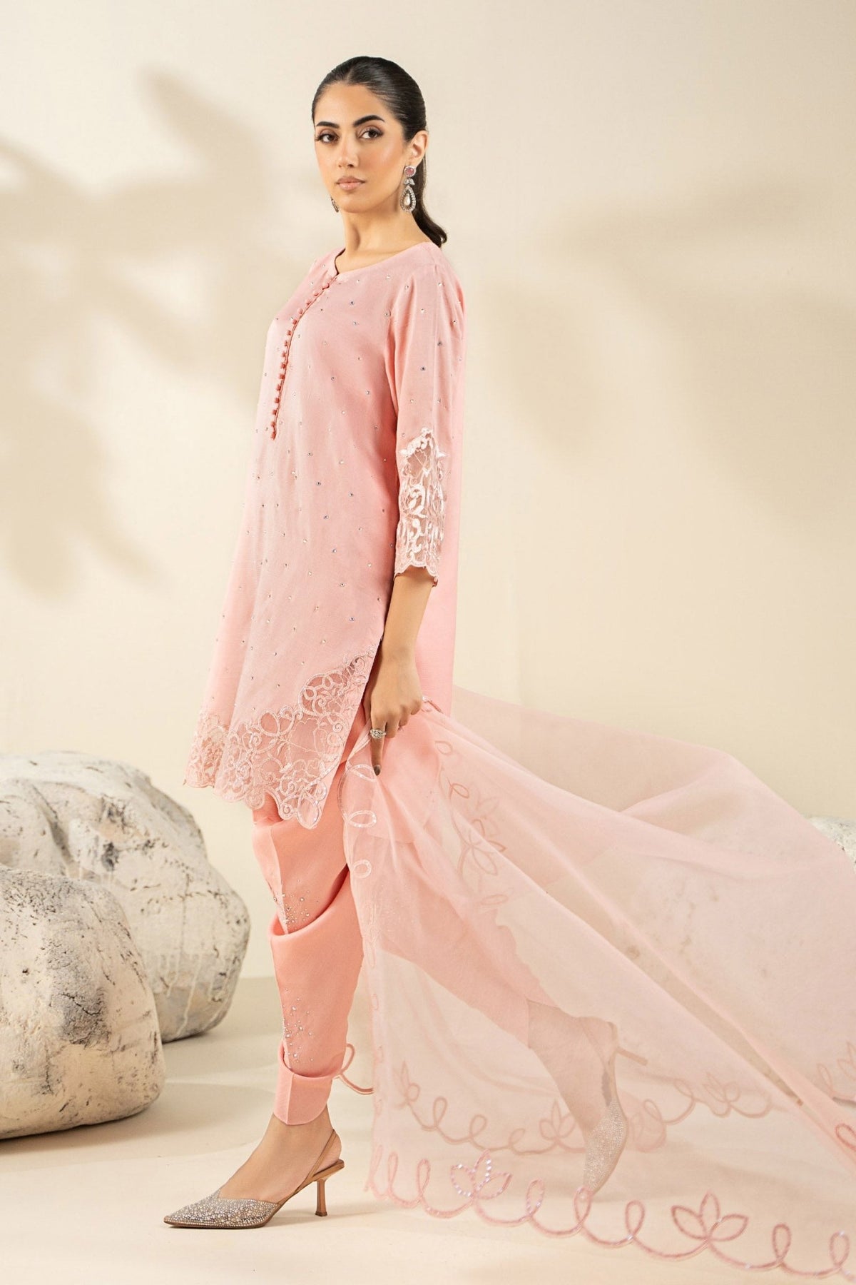 Maria B | RTW | 3 Piece Embroidered Raw Silk Suit-Brand:Maria B-Type:Luxury Formals-Pink - House of Maryam- Buy in UK, USA