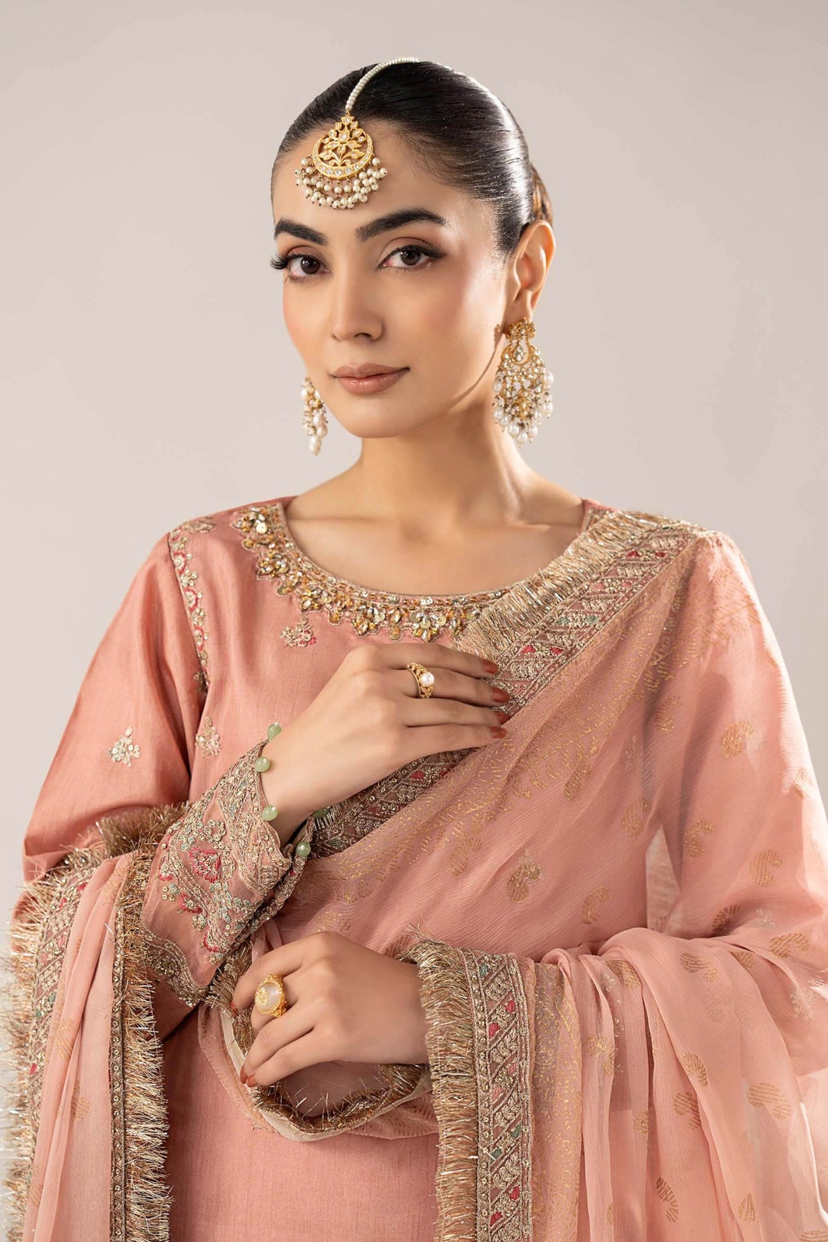 Maria B | RTW | 3 Piece Embroidered Raw Silk Suit-Brand:Maria B-Type:Luxury Formals-Pink - House of Maryam- Buy in UK, USA