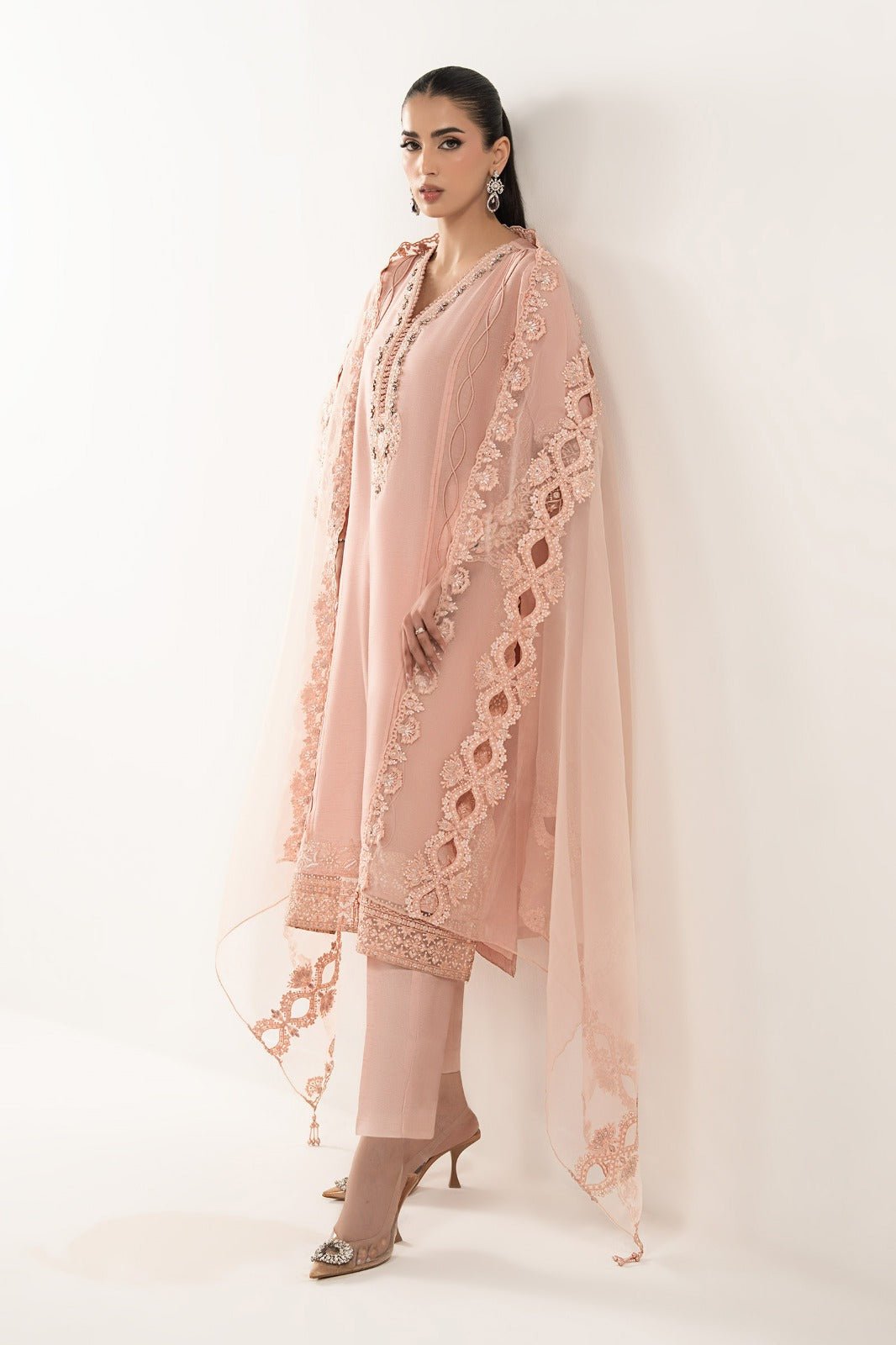Maria B | RTW | 3 Piece Embroidered Raw Silk Suit-Brand:Maria B-Type:Luxury Formals-Pink - House of Maryam- Buy in UK, USA