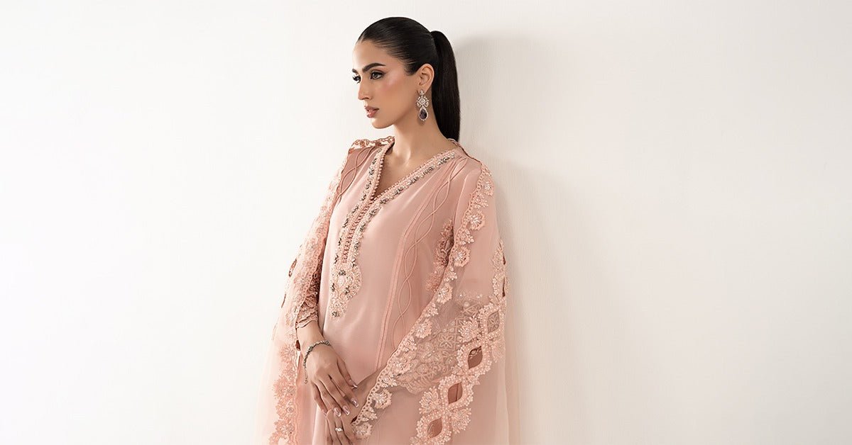 Maria B | RTW | 3 Piece Embroidered Raw Silk Suit-Brand:Maria B-Type:Luxury Formals-Pink - House of Maryam- Buy in UK, USA