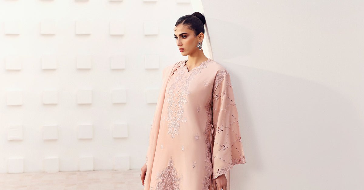Maria B | RTW | 3 Piece Embroidered Raw Silk Suit-Brand:Maria B-Type:Luxury Formals-Pink - House of Maryam- Buy in UK, USA