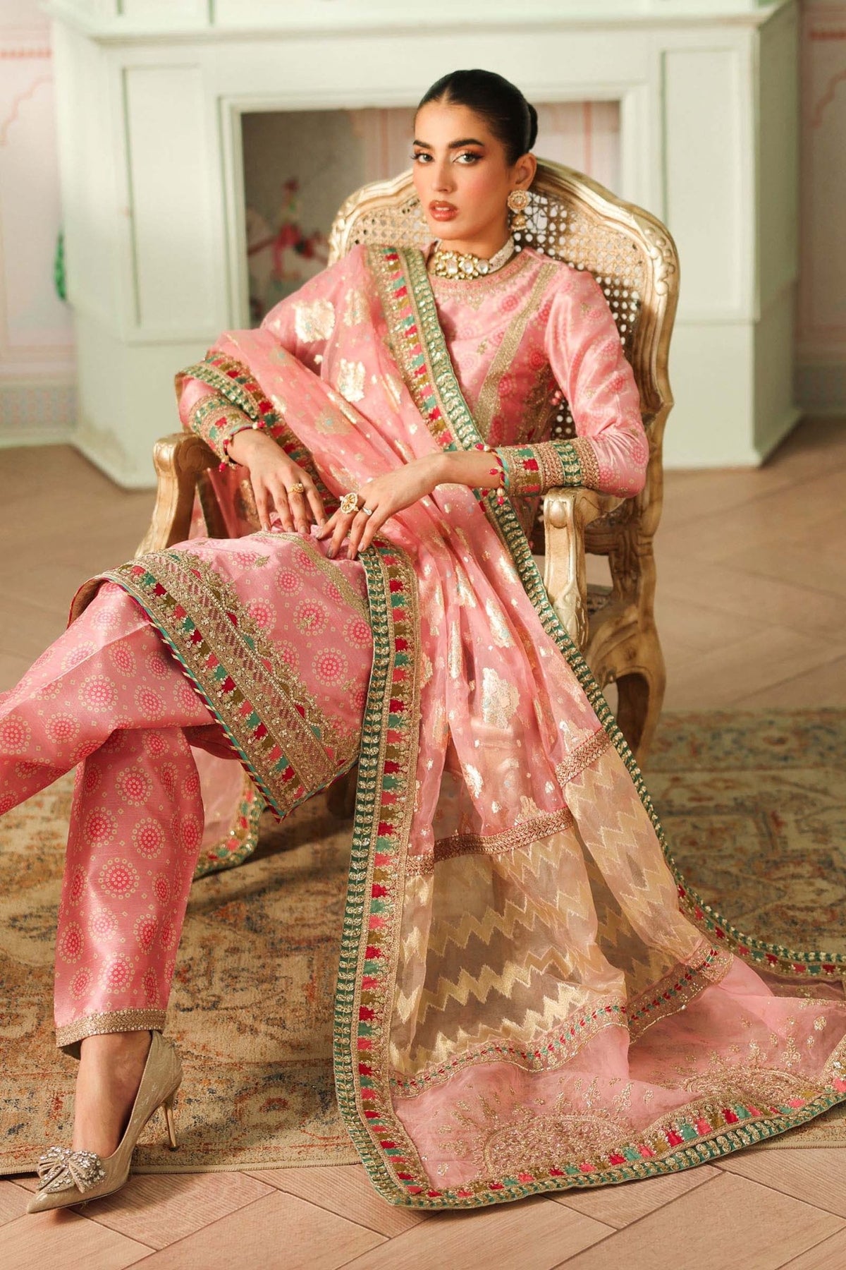 Maria B | RTW | 3 Piece Embroidered Raw Silk Suit-Brand:Maria B-Type:Luxury Formals-Pink - House of Maryam- Buy in UK, USA