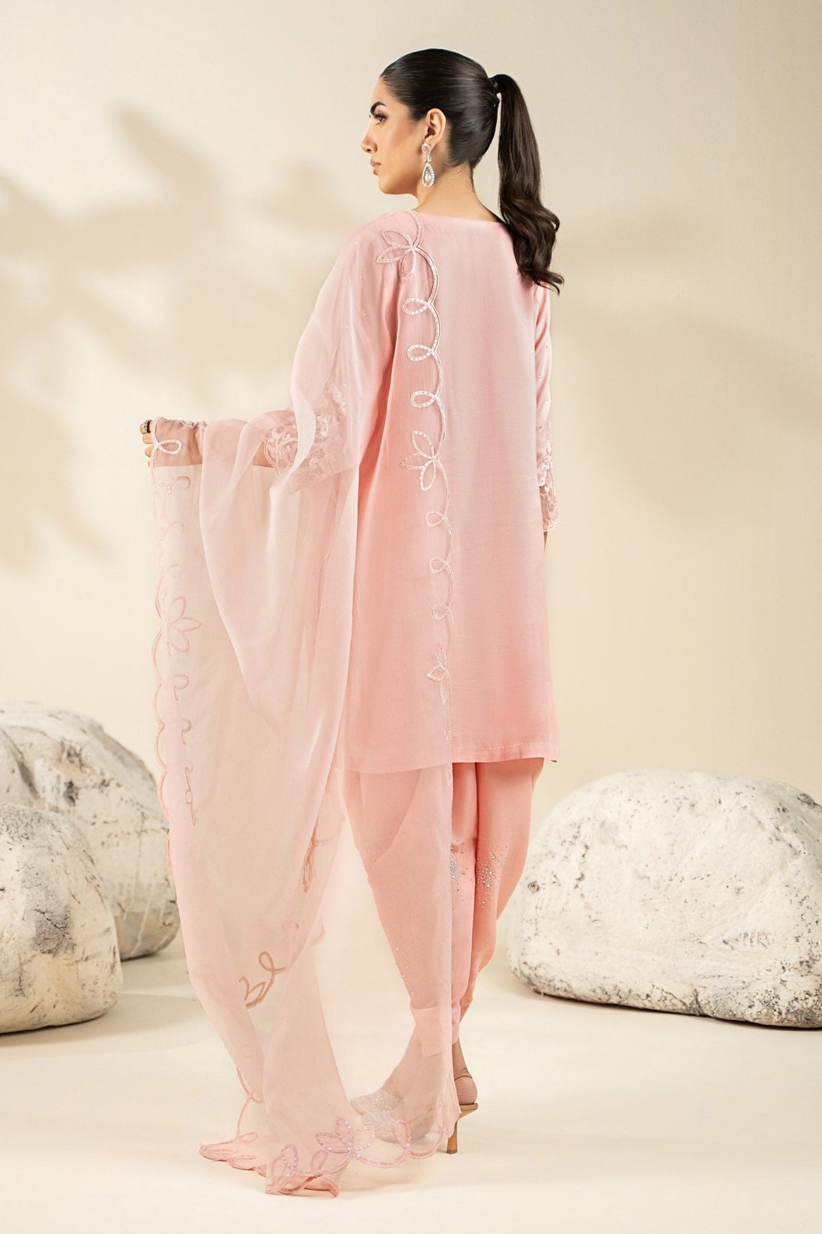 Maria B | RTW | 3 Piece Embroidered Raw Silk Suit-Brand:Maria B-Type:Luxury Formals-Pink - House of Maryam- Buy in UK, USA