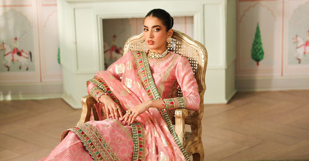 Maria B | RTW | 3 Piece Embroidered Raw Silk Suit-Brand:Maria B-Type:Luxury Formals-Pink - House of Maryam- Buy in UK, USA