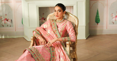 Maria B | RTW | 3 Piece Embroidered Raw Silk Suit-Brand:Maria B-Type:Luxury Formals-Pink - House of Maryam- Buy in UK, USA