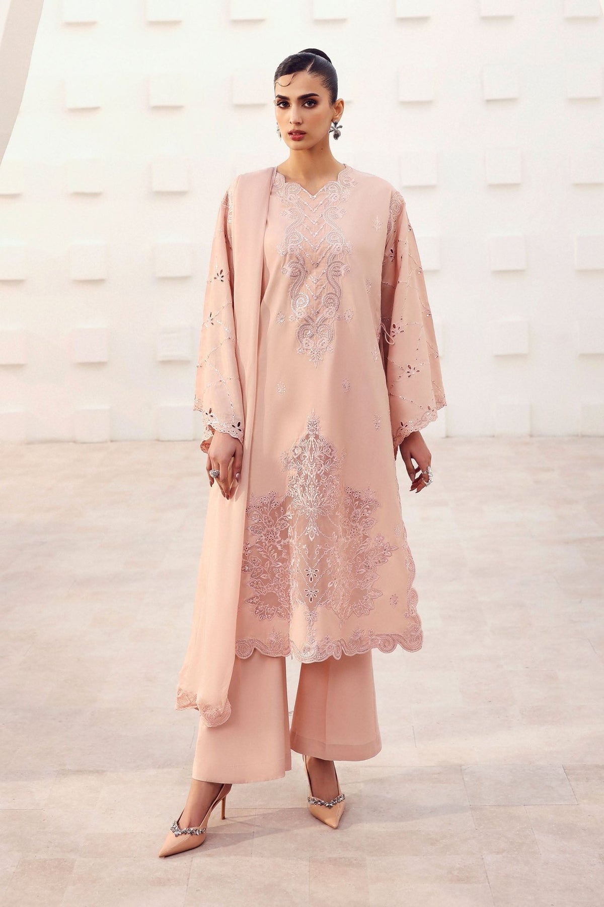 Maria B | RTW | 3 Piece Embroidered Raw Silk Suit-Brand:Maria B-Type:Luxury Formals-Pink - House of Maryam- Buy in UK, USA