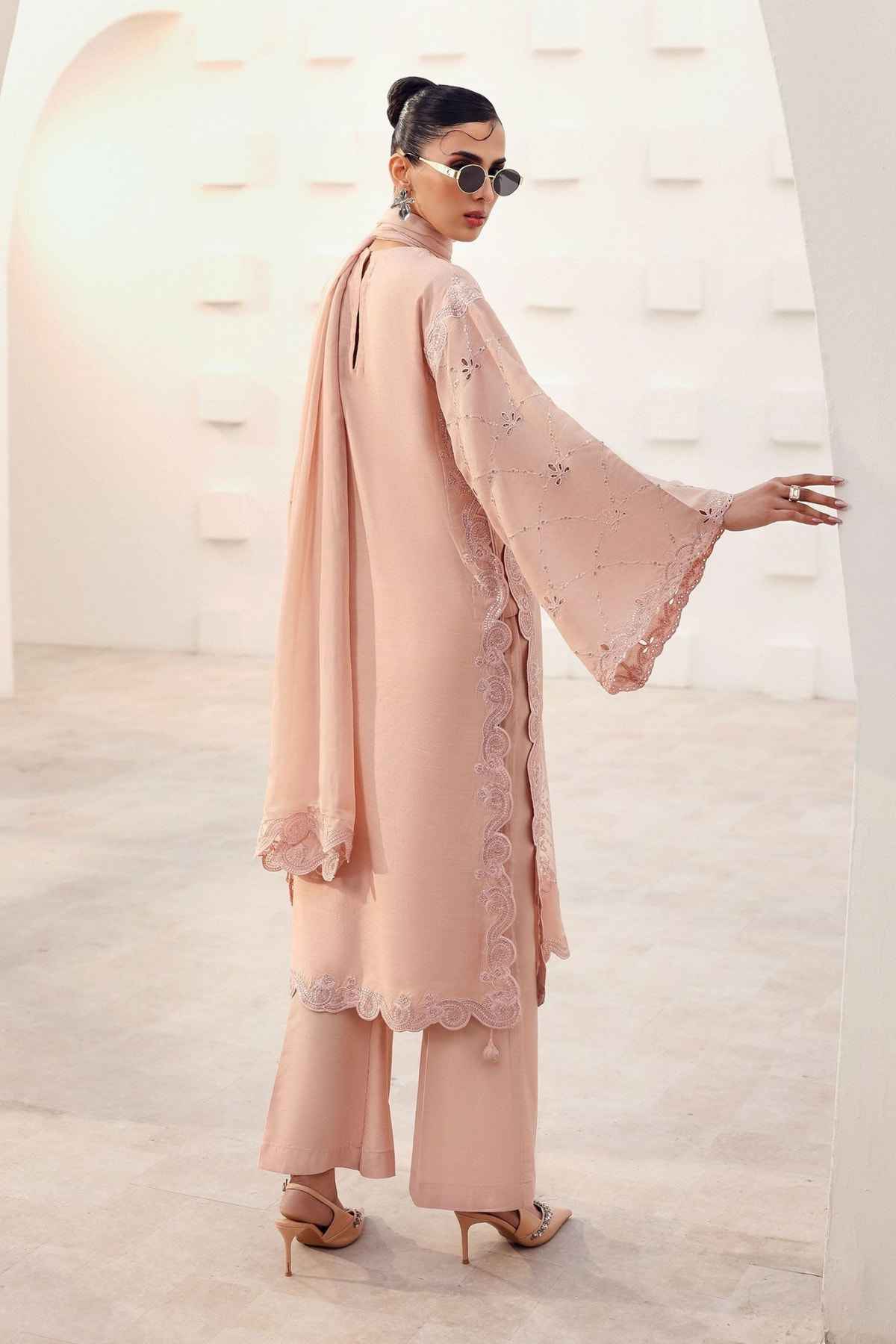 Maria B | RTW | 3 Piece Embroidered Raw Silk Suit-Brand:Maria B-Type:Luxury Formals-Pink - House of Maryam- Buy in UK, USA
