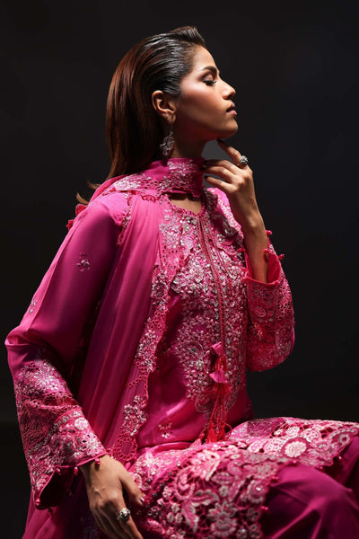 Maria B | RTW | 3 Piece Embroidered Raw Silk Suit-Brand:Maria B-Type:Luxury Formals-Pink - House of Maryam- Buy in UK, USA