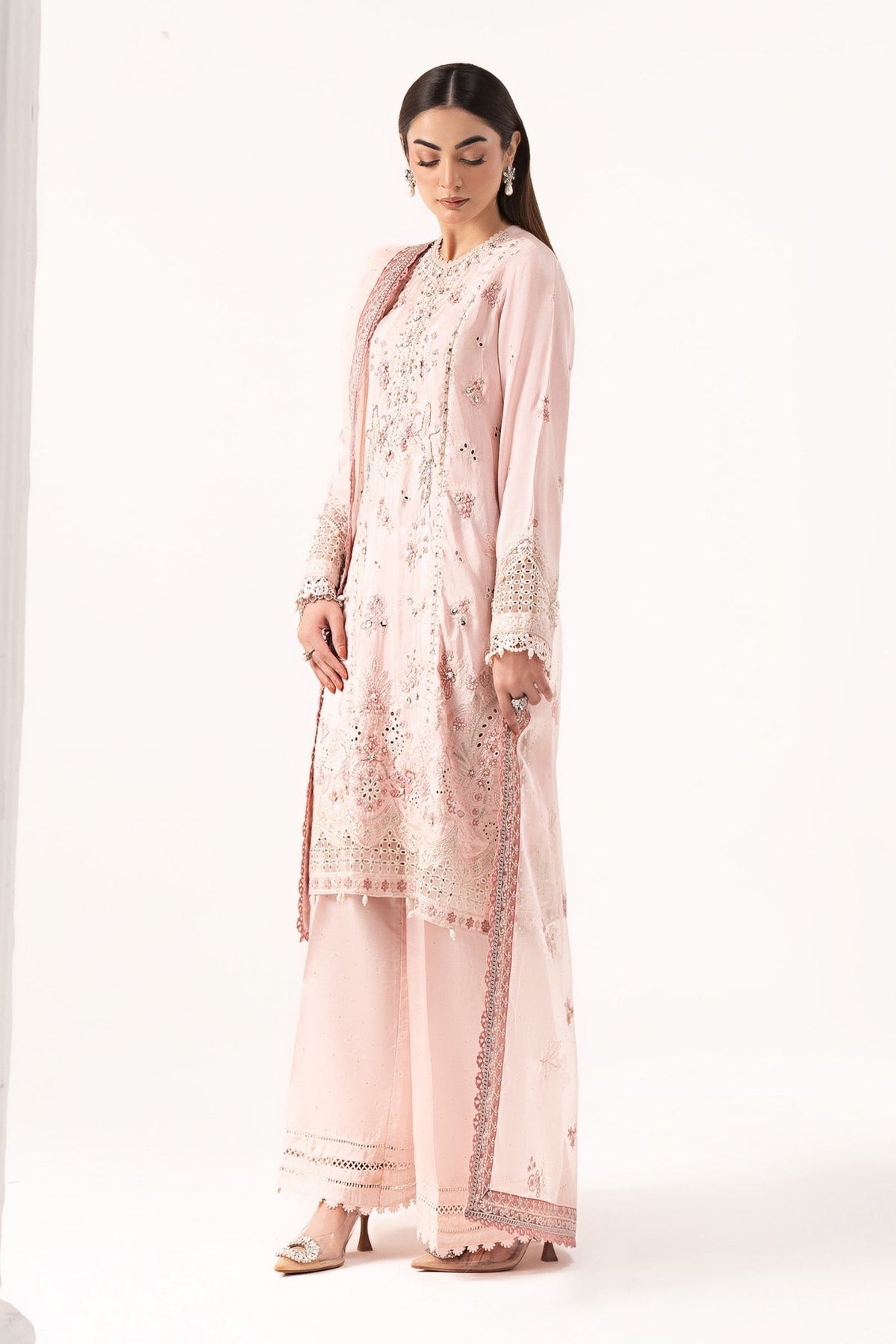 Maria B | RTW | 3 Piece Embroidered Raw Silk Suit-Brand:Maria B-Type:Luxury Formals-Pink - House of Maryam- Buy in UK, USA