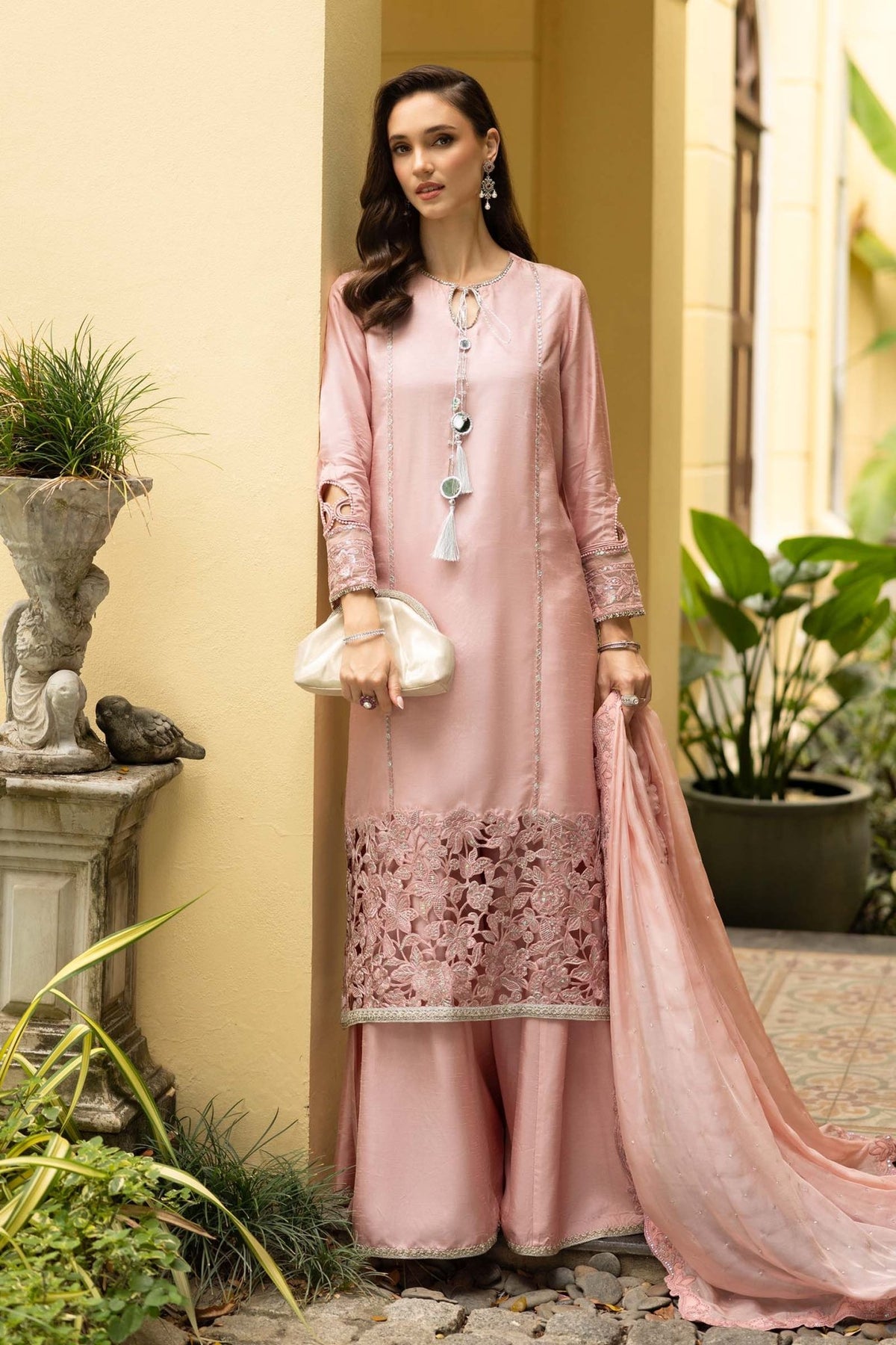 Maria B | RTW | 3 Piece Embroidered Raw Silk Suit-Brand:Maria B-Type:Luxury Formals-Pink - House of Maryam- Buy in UK, USA