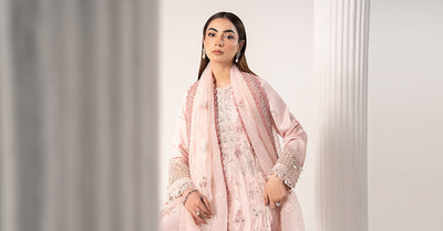 Maria B | RTW | 3 Piece Embroidered Raw Silk Suit-Brand:Maria B-Type:Luxury Formals-Pink - House of Maryam- Buy in UK, USA
