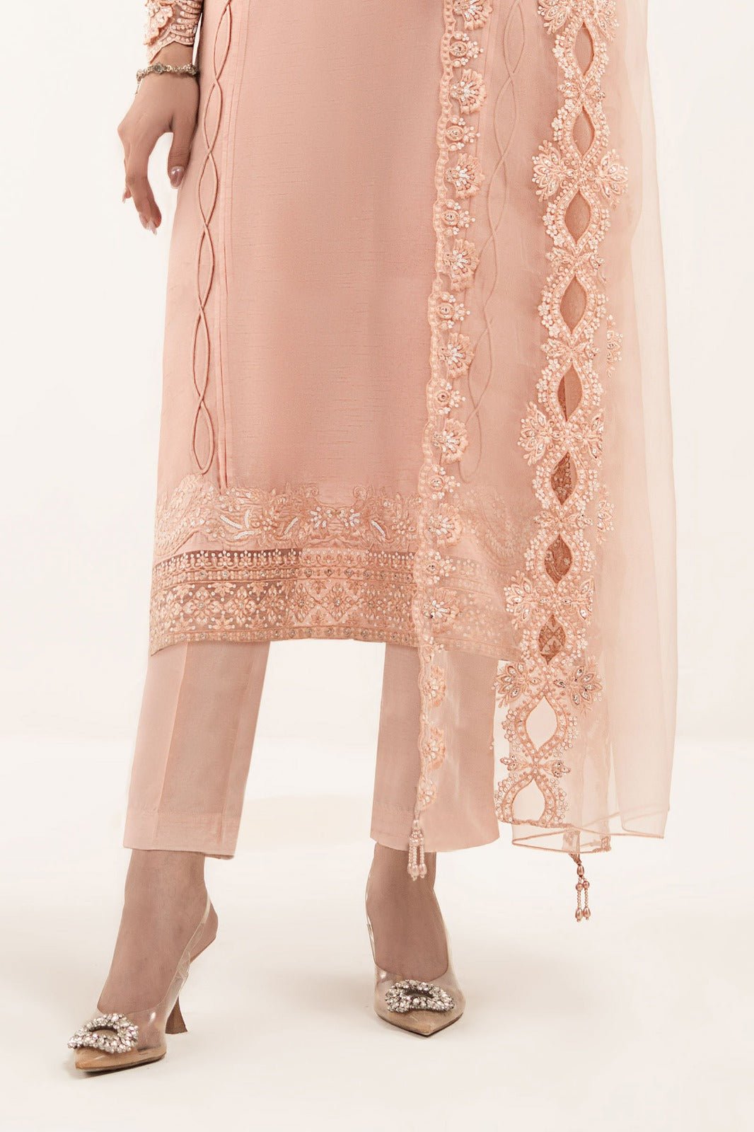 Maria B | RTW | 3 Piece Embroidered Raw Silk Suit-Brand:Maria B-Type:Luxury Formals-Pink - House of Maryam- Buy in UK, USA