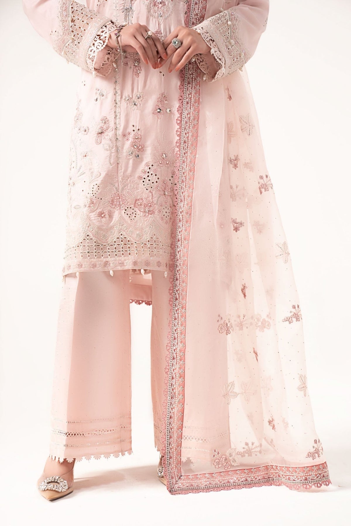 Maria B | RTW | 3 Piece Embroidered Raw Silk Suit-Brand:Maria B-Type:Luxury Formals-Pink - House of Maryam- Buy in UK, USA