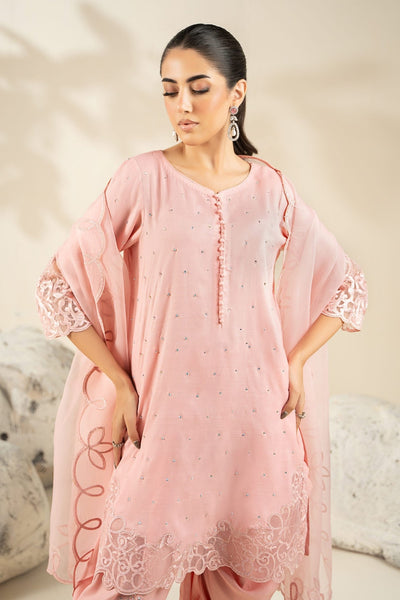 Maria B | RTW | 3 Piece Embroidered Raw Silk Suit-Brand:Maria B-Type:Luxury Formals-Pink - House of Maryam- Buy in UK, USA