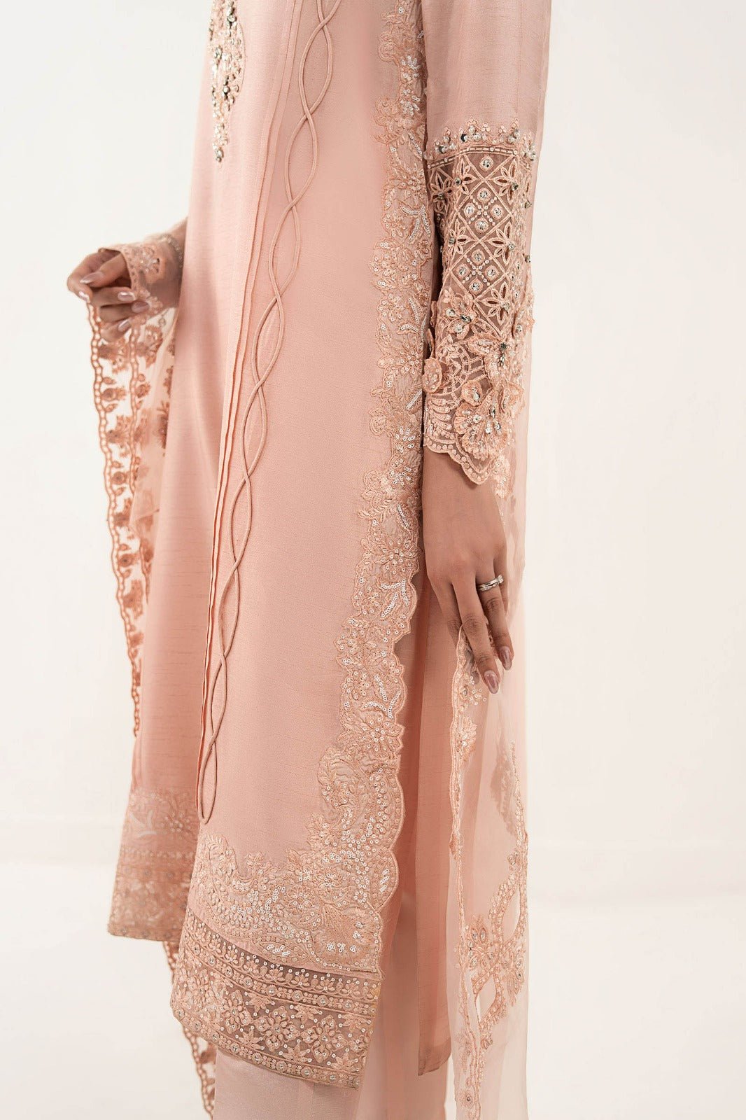 Maria B | RTW | 3 Piece Embroidered Raw Silk Suit-Brand:Maria B-Type:Luxury Formals-Pink - House of Maryam- Buy in UK, USA