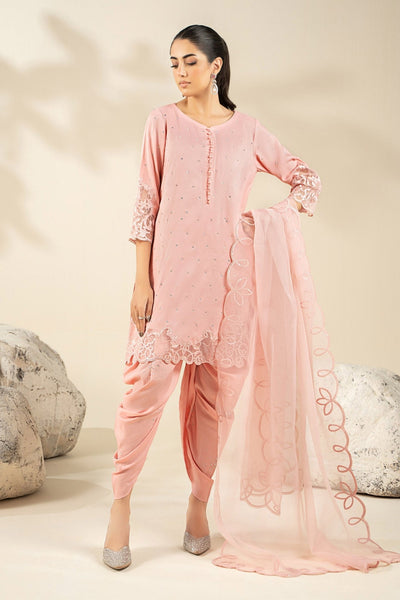 Maria B | RTW | 3 Piece Embroidered Raw Silk Suit-Brand:Maria B-Type:Luxury Formals-Pink - House of Maryam- Buy in UK, USA