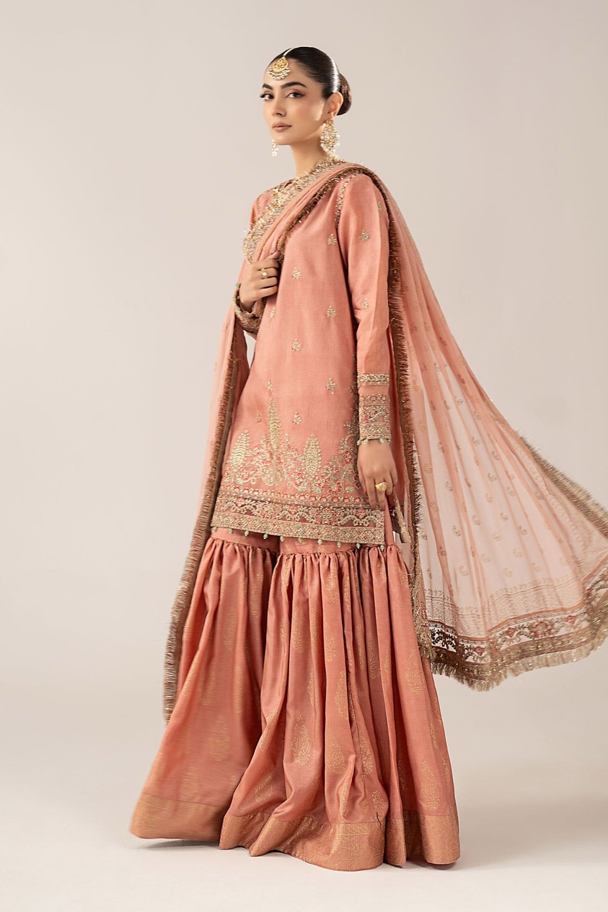 Maria B | RTW | 3 Piece Embroidered Raw Silk Suit-Brand:Maria B-Type:Luxury Formals-Pink - House of Maryam- Buy in UK, USA