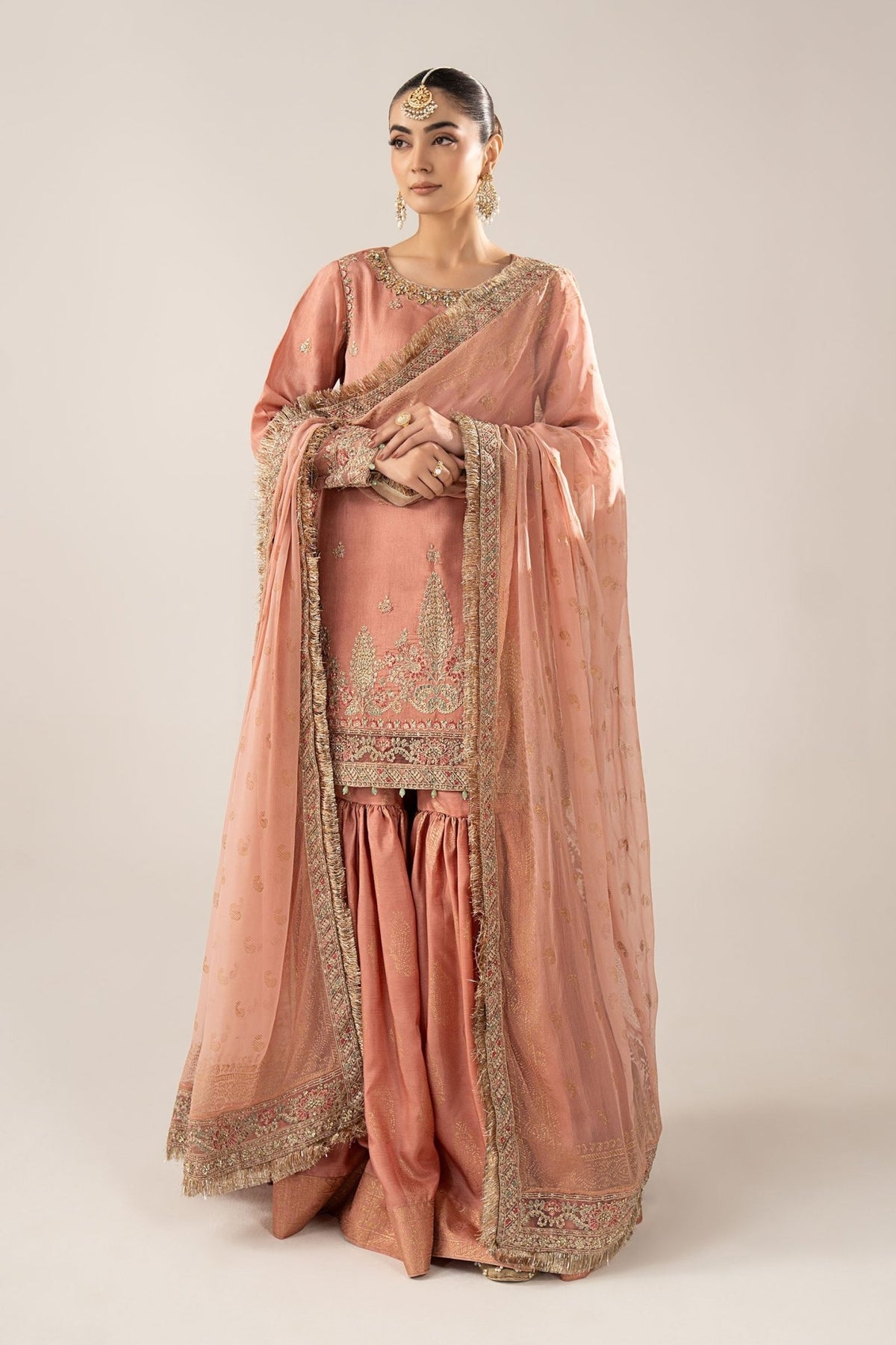 Maria B | RTW | 3 Piece Embroidered Raw Silk Suit-Brand:Maria B-Type:Luxury Formals-Pink - House of Maryam- Buy in UK, USA