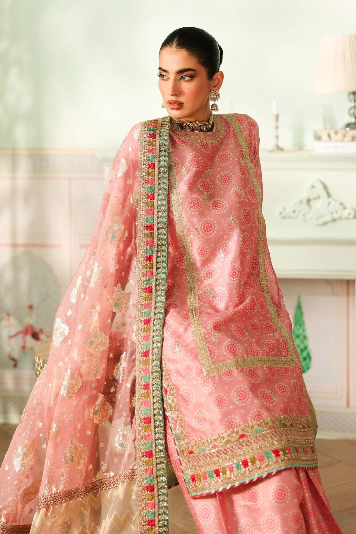 Maria B | RTW | 3 Piece Embroidered Raw Silk Suit-Brand:Maria B-Type:Luxury Formals-Pink - House of Maryam- Buy in UK, USA