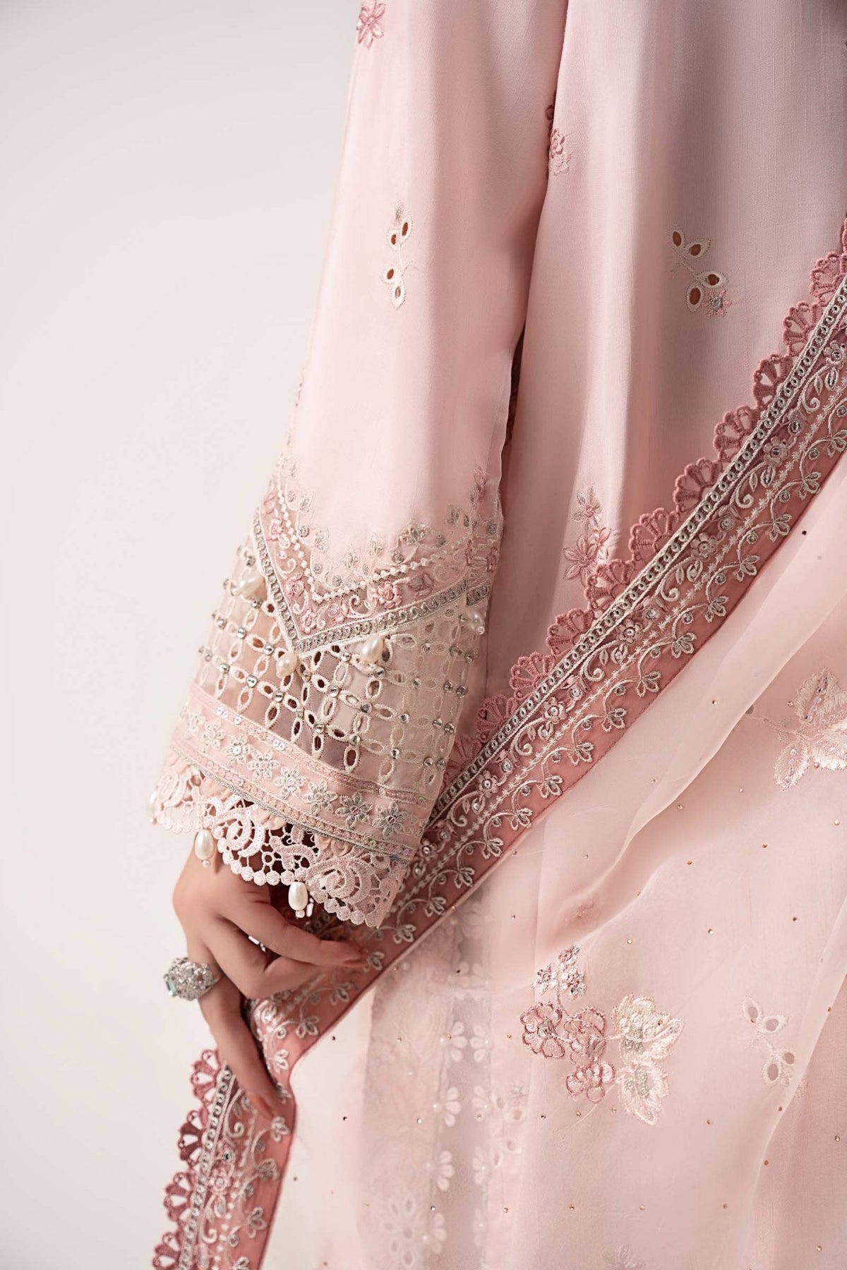 Maria B | RTW | 3 Piece Embroidered Raw Silk Suit-Brand:Maria B-Type:Luxury Formals-Pink - House of Maryam- Buy in UK, USA