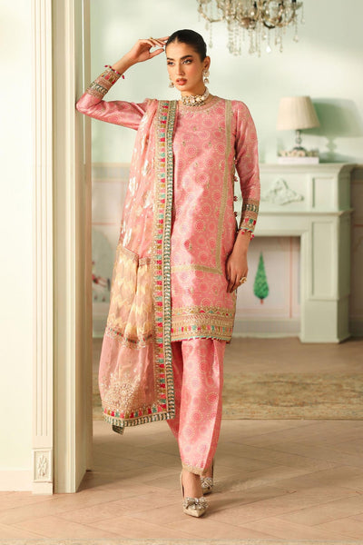 Maria B | RTW | 3 Piece Embroidered Raw Silk Suit-Brand:Maria B-Type:Luxury Formals-Pink - House of Maryam- Buy in UK, USA