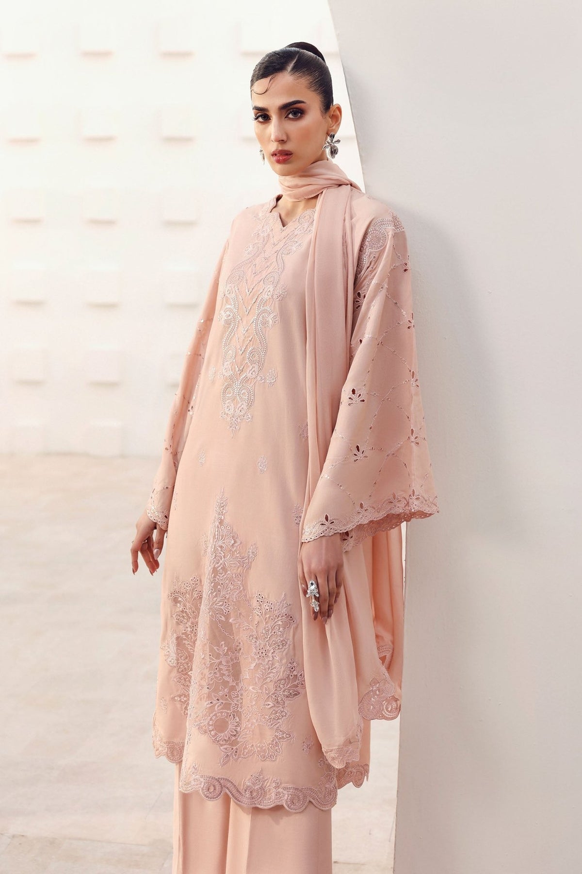 Maria B | RTW | 3 Piece Embroidered Raw Silk Suit-Brand:Maria B-Type:Luxury Formals-Pink - House of Maryam- Buy in UK, USA