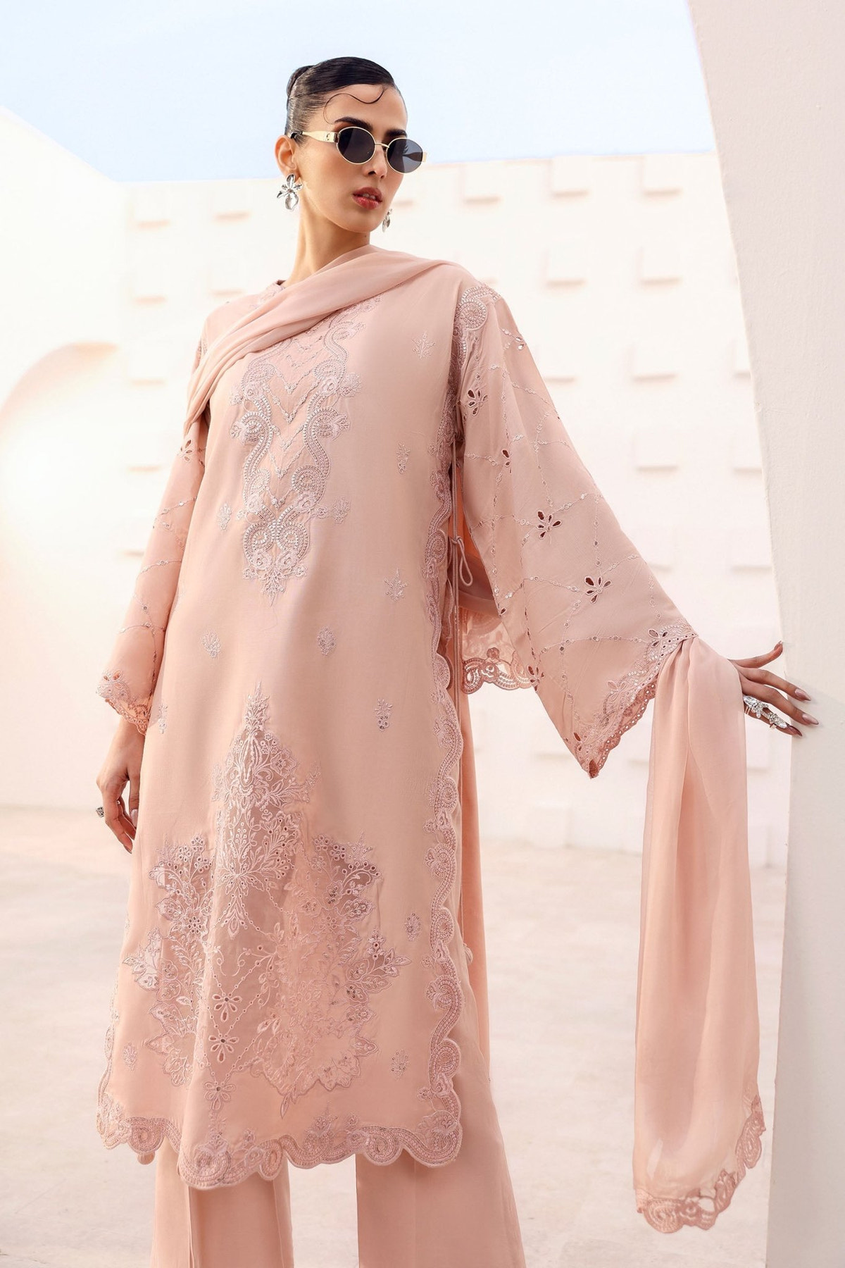 Maria B | RTW | 3 Piece Embroidered Raw Silk Suit-Brand:Maria B-Type:Luxury Formals-Pink - House of Maryam- Buy in UK, USA