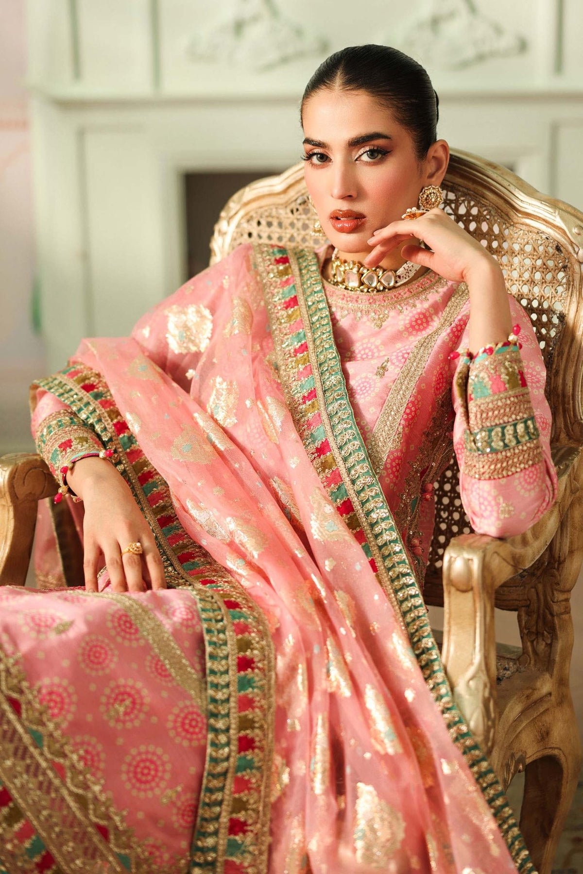 Maria B | RTW | 3 Piece Embroidered Raw Silk Suit-Brand:Maria B-Type:Luxury Formals-Pink - House of Maryam- Buy in UK, USA