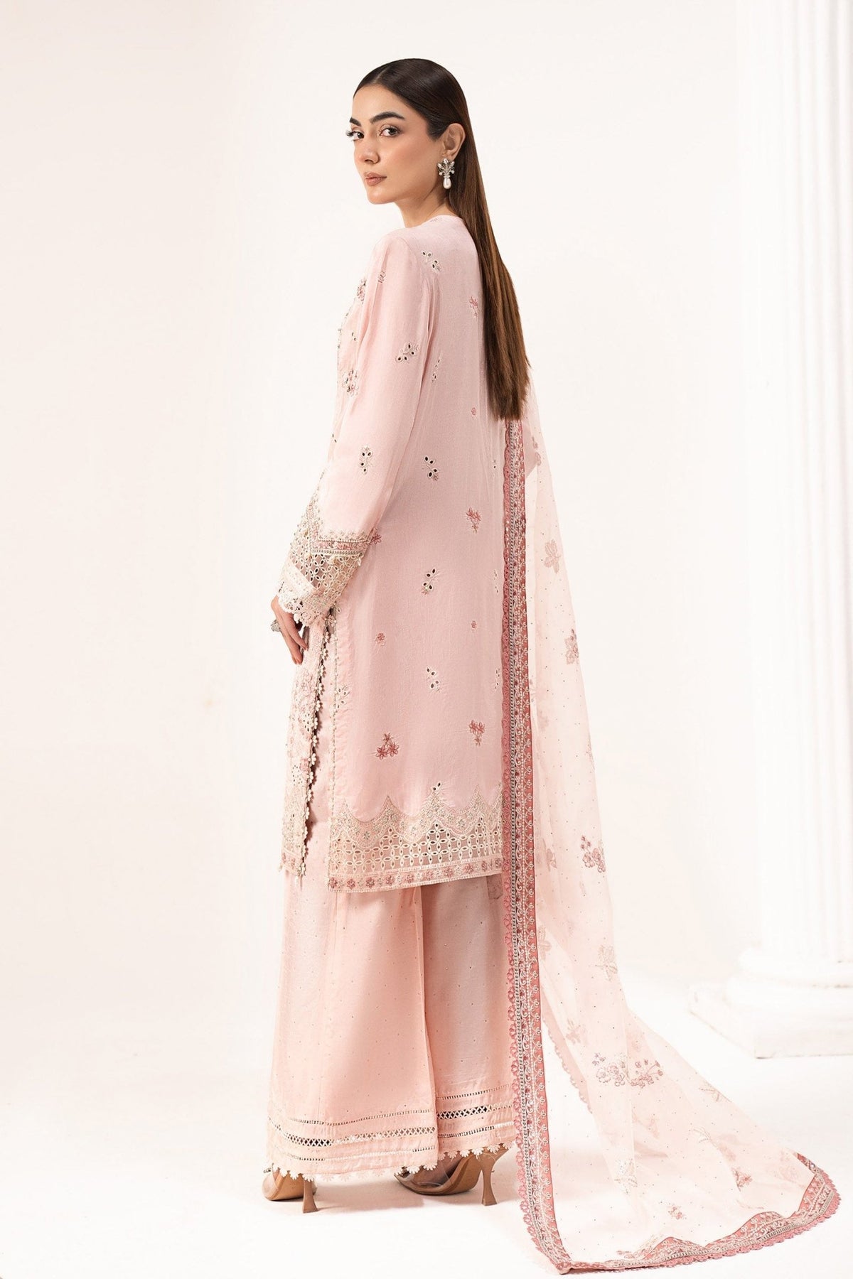Maria B | RTW | 3 Piece Embroidered Raw Silk Suit-Brand:Maria B-Type:Luxury Formals-Pink - House of Maryam- Buy in UK, USA
