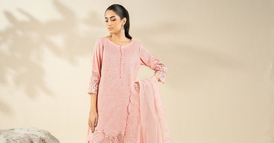 Maria B | RTW | 3 Piece Embroidered Raw Silk Suit-Brand:Maria B-Type:Luxury Formals-Pink - House of Maryam- Buy in UK, USA