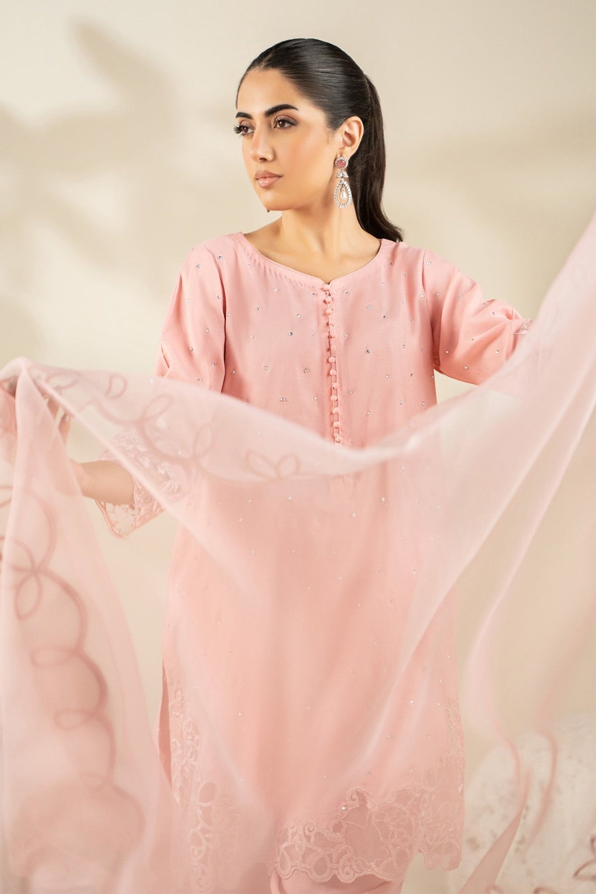 Maria B | RTW | 3 Piece Embroidered Raw Silk Suit-Brand:Maria B-Type:Luxury Formals-Pink - House of Maryam- Buy in UK, USA