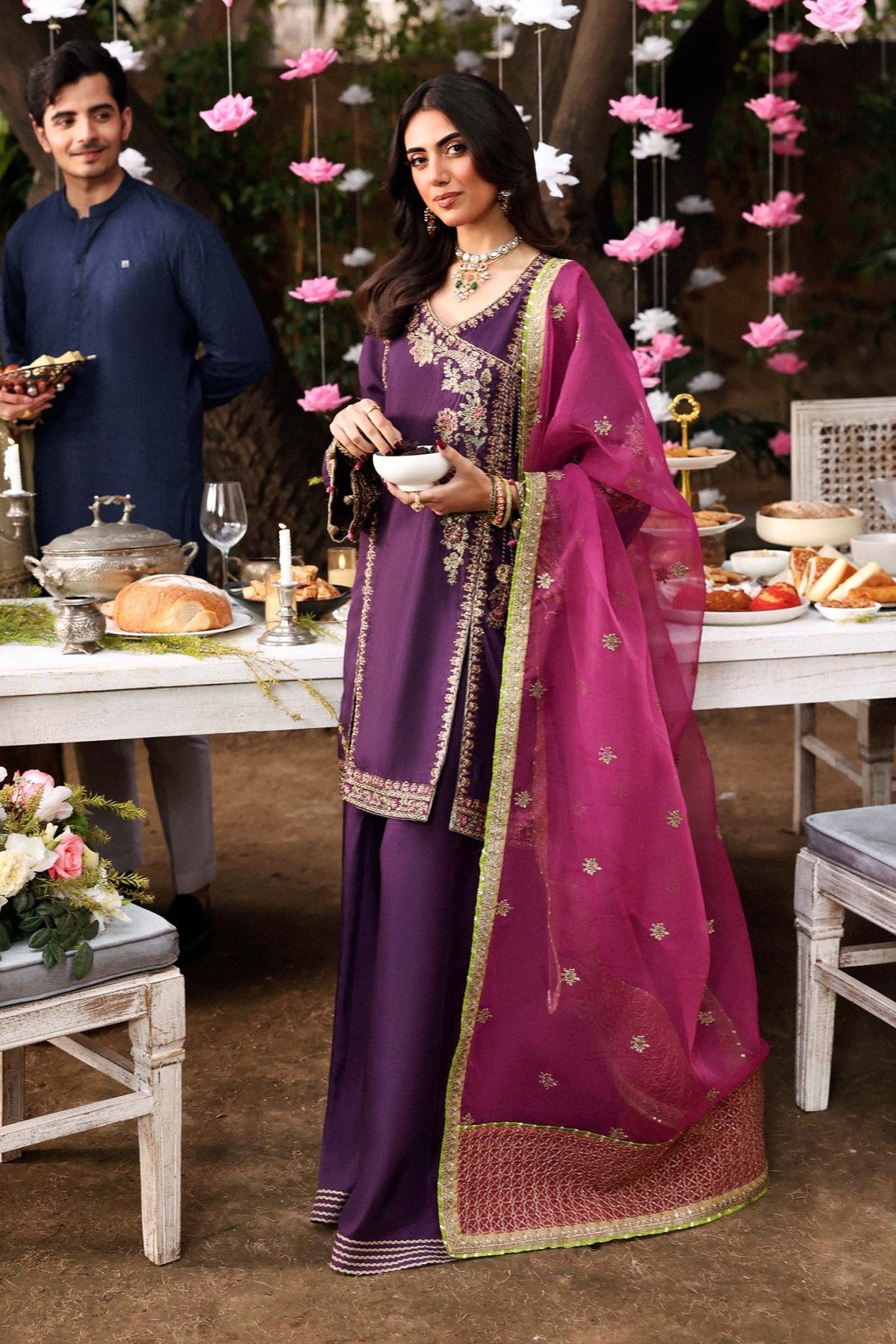 Maria B | RTW | 3 Piece Embroidered Raw Silk Suit-Brand:Maria B-Type:Luxury Formals-Purple - House of Maryam- Buy in UK, USA