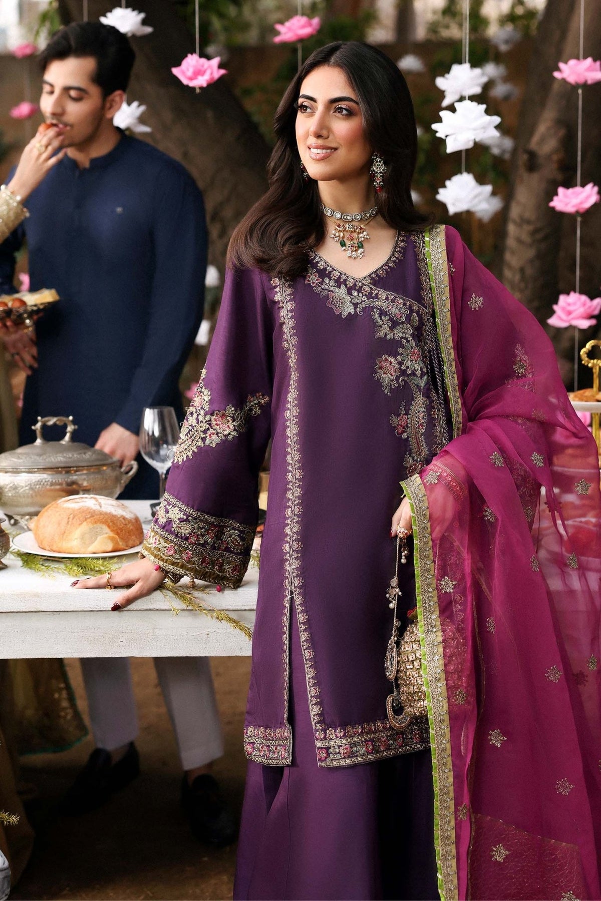 Maria B | RTW | 3 Piece Embroidered Raw Silk Suit-Brand:Maria B-Type:Luxury Formals-Purple - House of Maryam- Buy in UK, USA