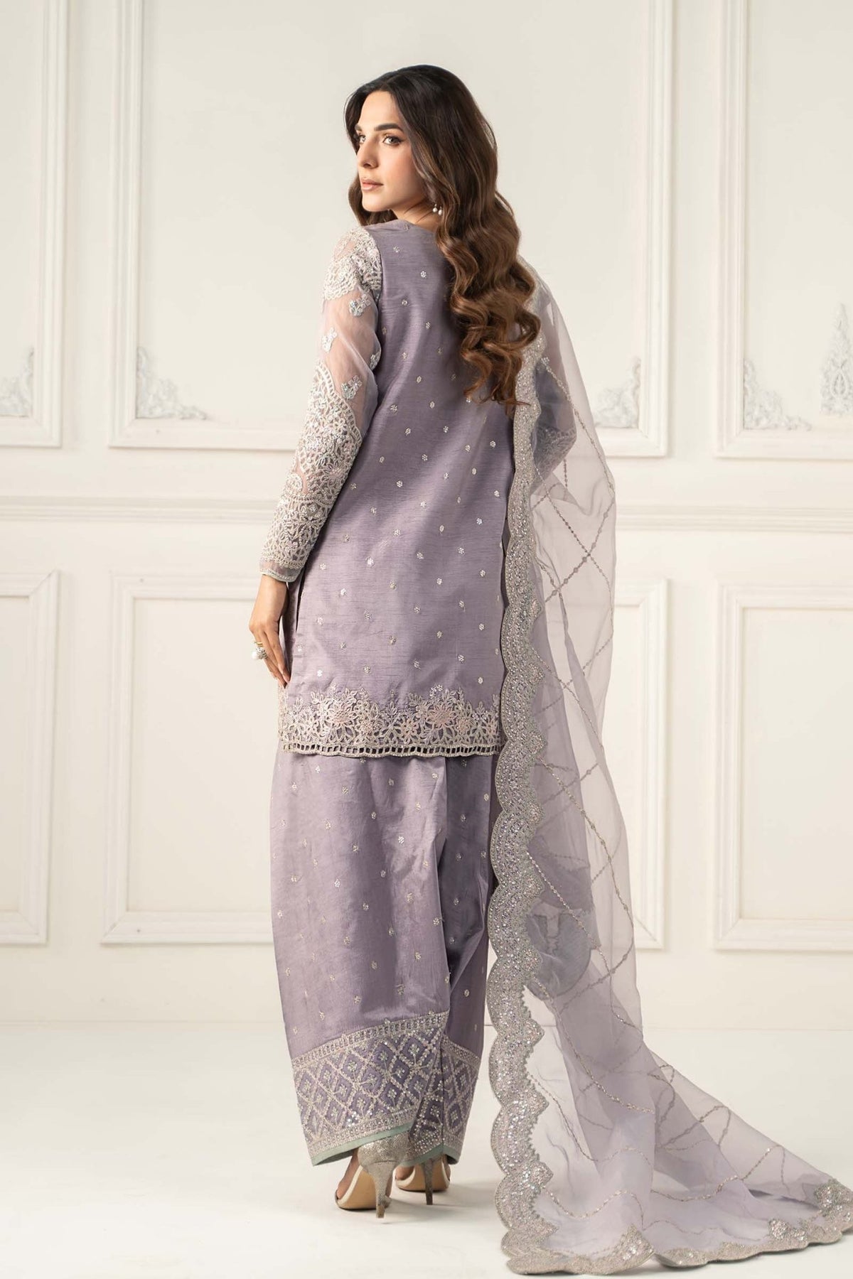 Maria B | RTW | 3 Piece Embroidered Raw Silk Suit-Brand:Maria B-Type:Luxury Formals-Purple - House of Maryam- Buy in UK, USA