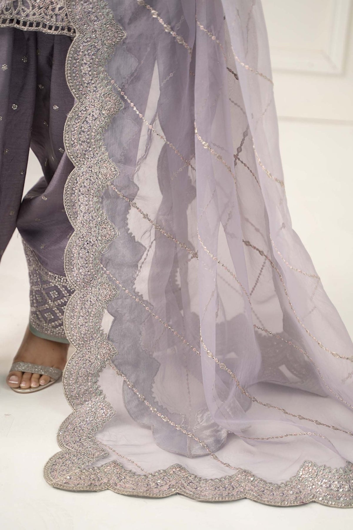 Maria B | RTW | 3 Piece Embroidered Raw Silk Suit-Brand:Maria B-Type:Luxury Formals-Purple - House of Maryam- Buy in UK, USA