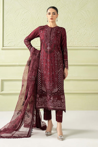 Maria B | RTW | 3 Piece Embroidered Raw Silk Suit-Brand:Maria B-Type:Luxury Formals-Purple - House of Maryam- Buy in UK, USA
