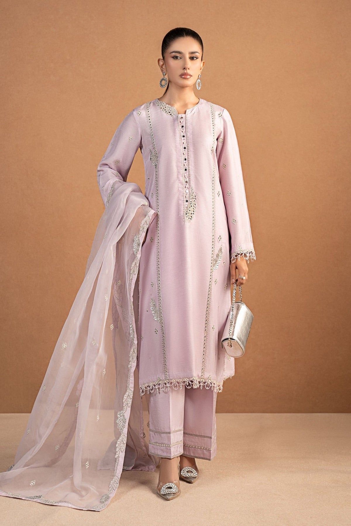 Maria B | RTW | 3 Piece Embroidered Raw Silk Suit-Brand:Maria B-Type:Luxury Formals-Purple - House of Maryam- Buy in UK, USA