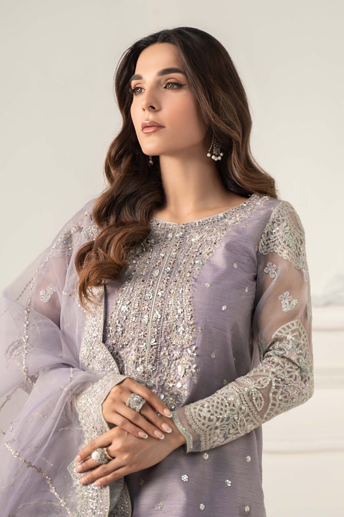 Maria B | RTW | 3 Piece Embroidered Raw Silk Suit-Brand:Maria B-Type:Luxury Formals-Purple - House of Maryam- Buy in UK, USA