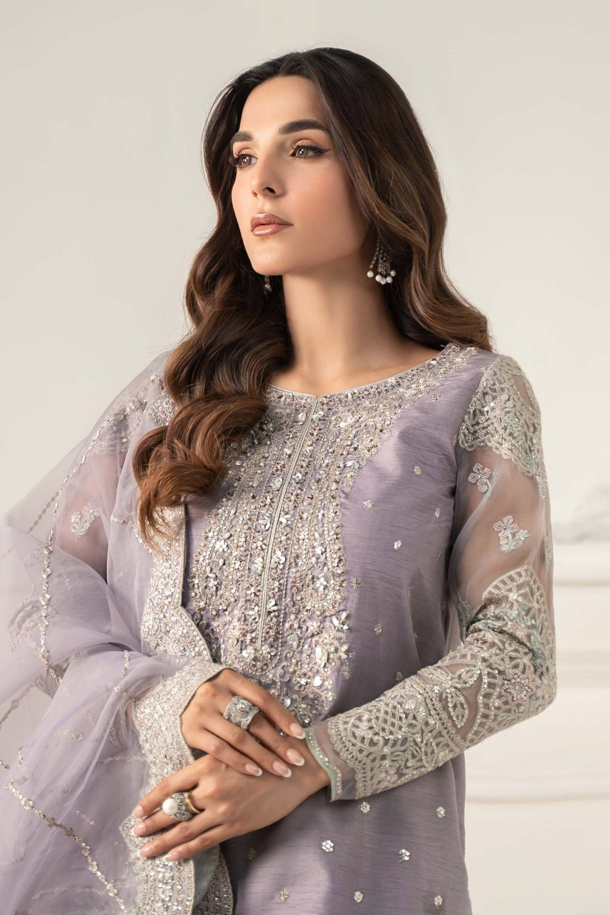 Maria B | RTW | 3 Piece Embroidered Raw Silk Suit-Brand:Maria B-Type:Luxury Formals-Purple - House of Maryam- Buy in UK, USA