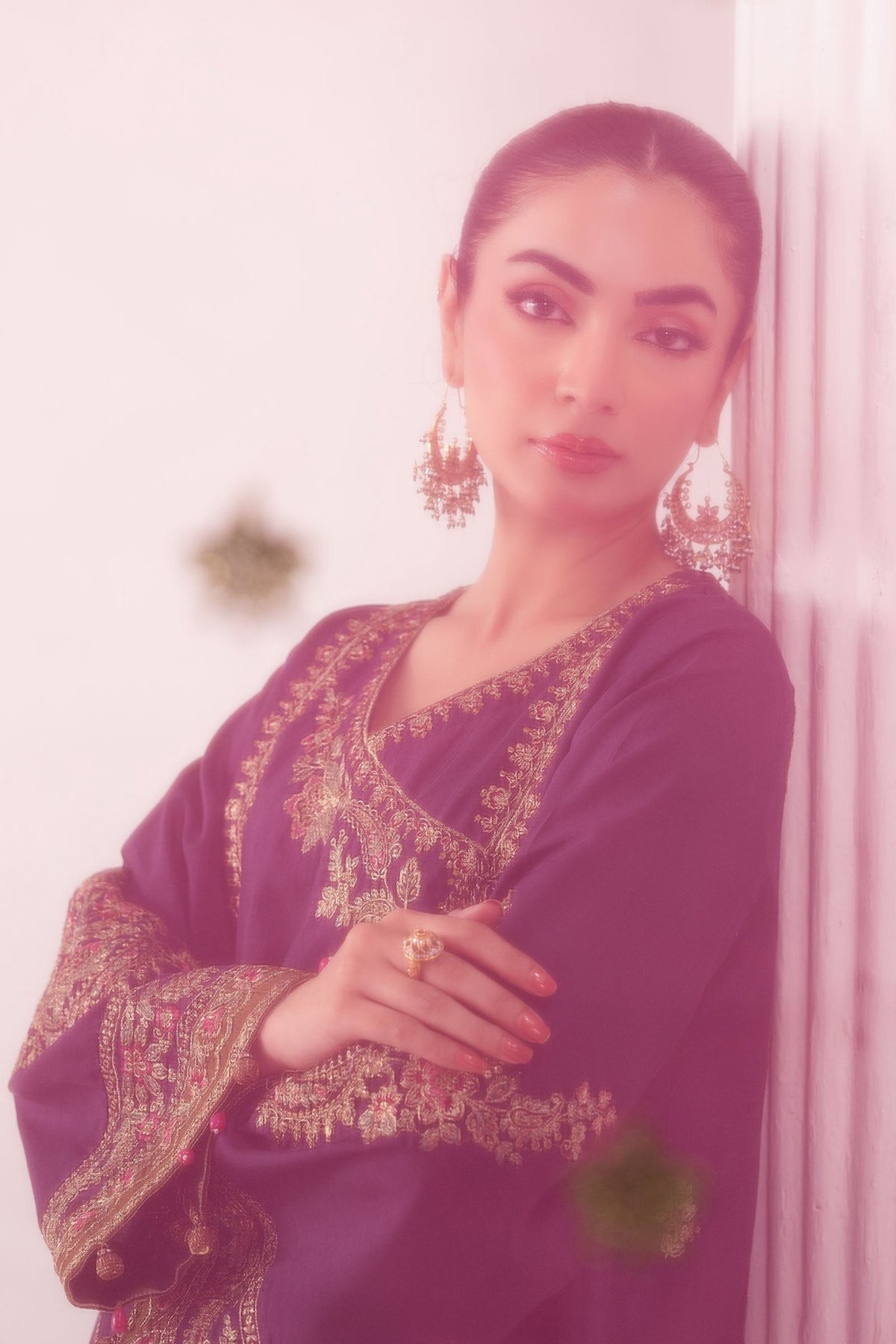 Maria B | RTW | 3 Piece Embroidered Raw Silk Suit-Brand:Maria B-Type:Luxury Formals-Purple - House of Maryam- Buy in UK, USA