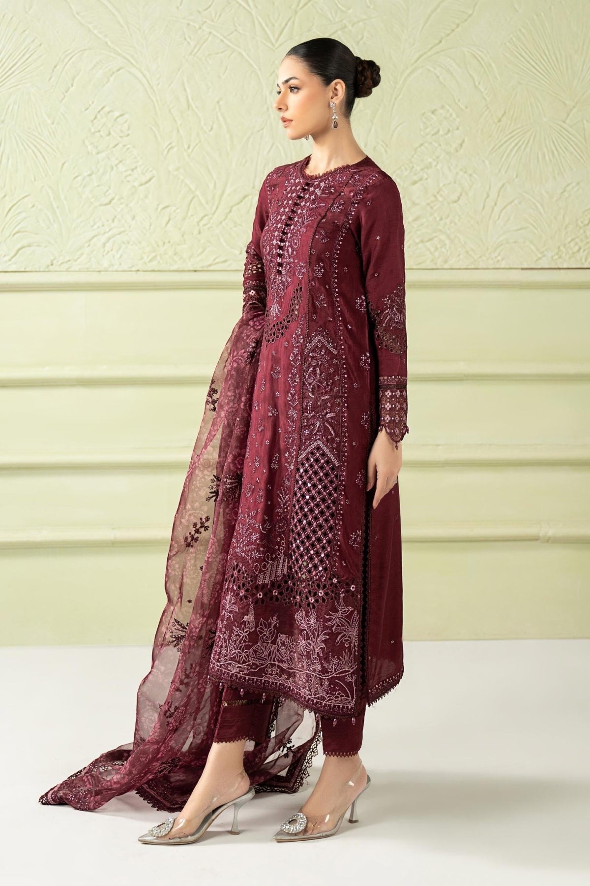 Maria B | RTW | 3 Piece Embroidered Raw Silk Suit-Brand:Maria B-Type:Luxury Formals-Purple - House of Maryam- Buy in UK, USA