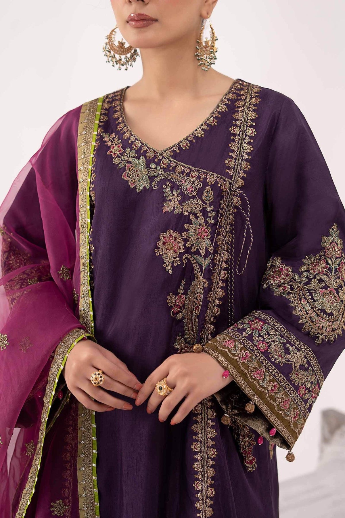 Maria B | RTW | 3 Piece Embroidered Raw Silk Suit-Brand:Maria B-Type:Luxury Formals-Purple - House of Maryam- Buy in UK, USA