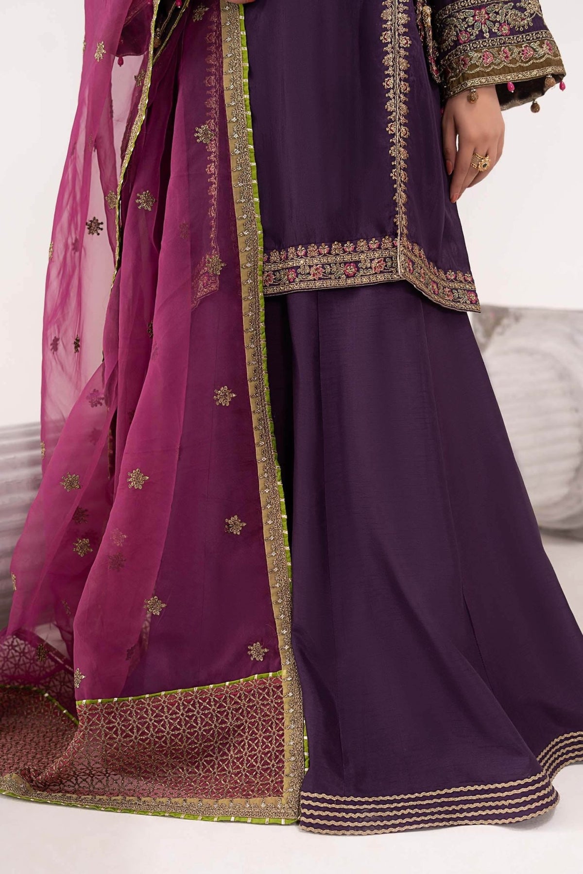 Maria B | RTW | 3 Piece Embroidered Raw Silk Suit-Brand:Maria B-Type:Luxury Formals-Purple - House of Maryam- Buy in UK, USA
