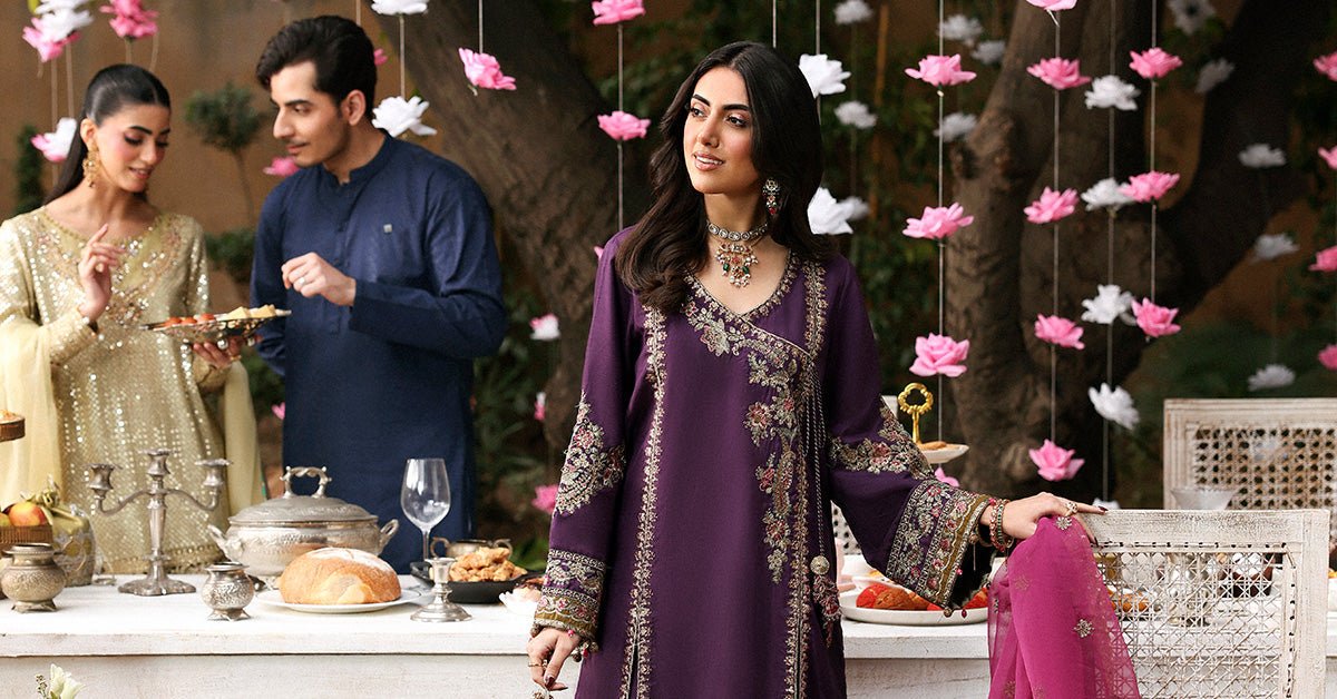 Maria B | RTW | 3 Piece Embroidered Raw Silk Suit-Brand:Maria B-Type:Luxury Formals-Purple - House of Maryam- Buy in UK, USA