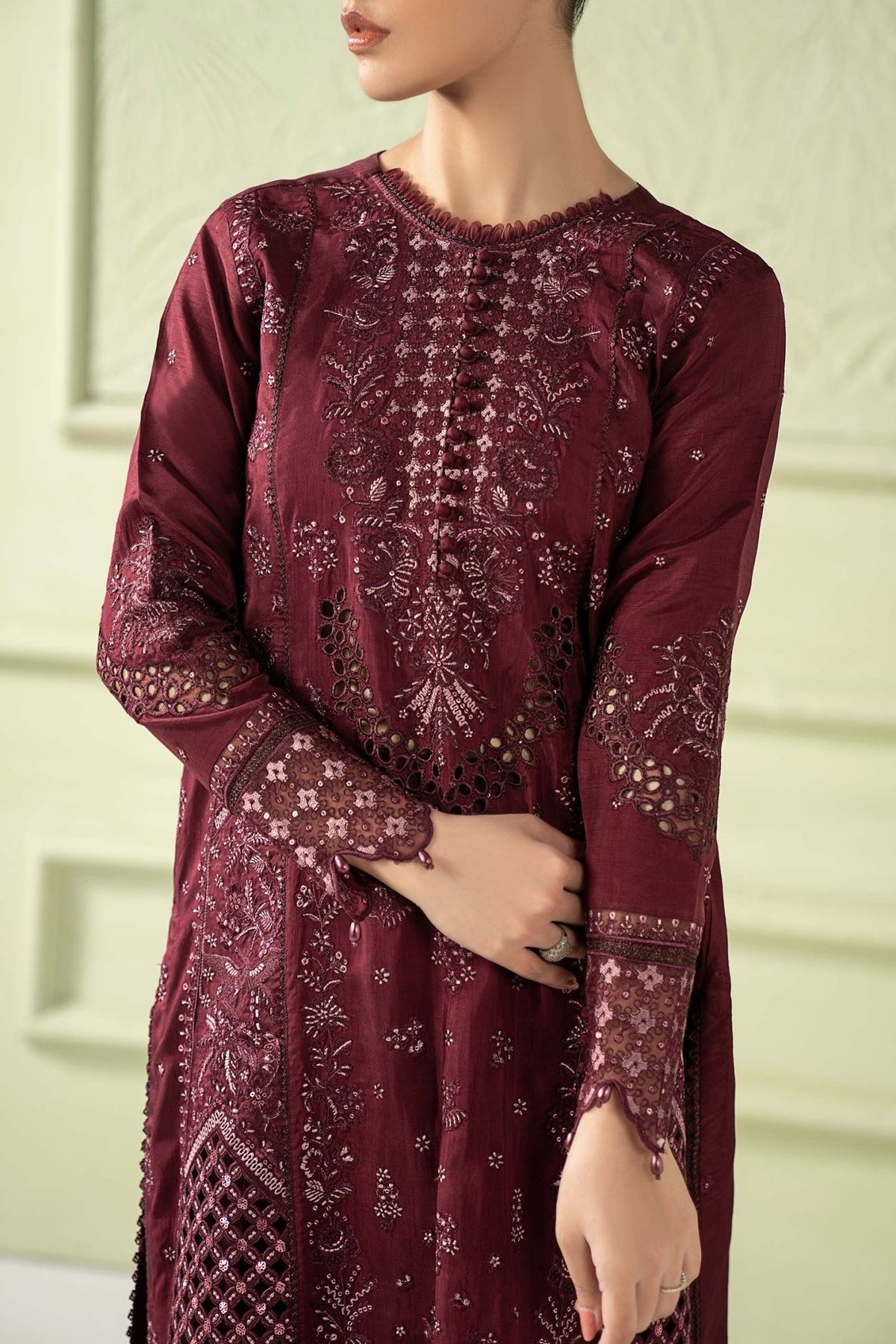 Maria B | RTW | 3 Piece Embroidered Raw Silk Suit-Brand:Maria B-Type:Luxury Formals-Purple - House of Maryam- Buy in UK, USA